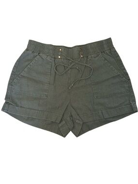 Olive Green Women's Casual Linen Blend Tie Up Shorts Size XL